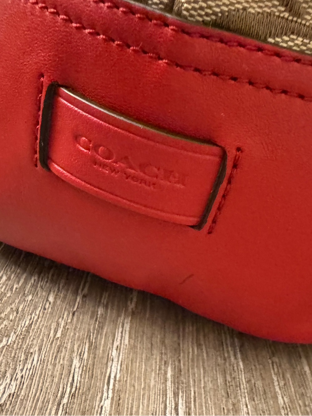 Coach Signature Canvas Shoulder Bag with Red Leather Accents. Missing hang tag - Picture 10 of 12